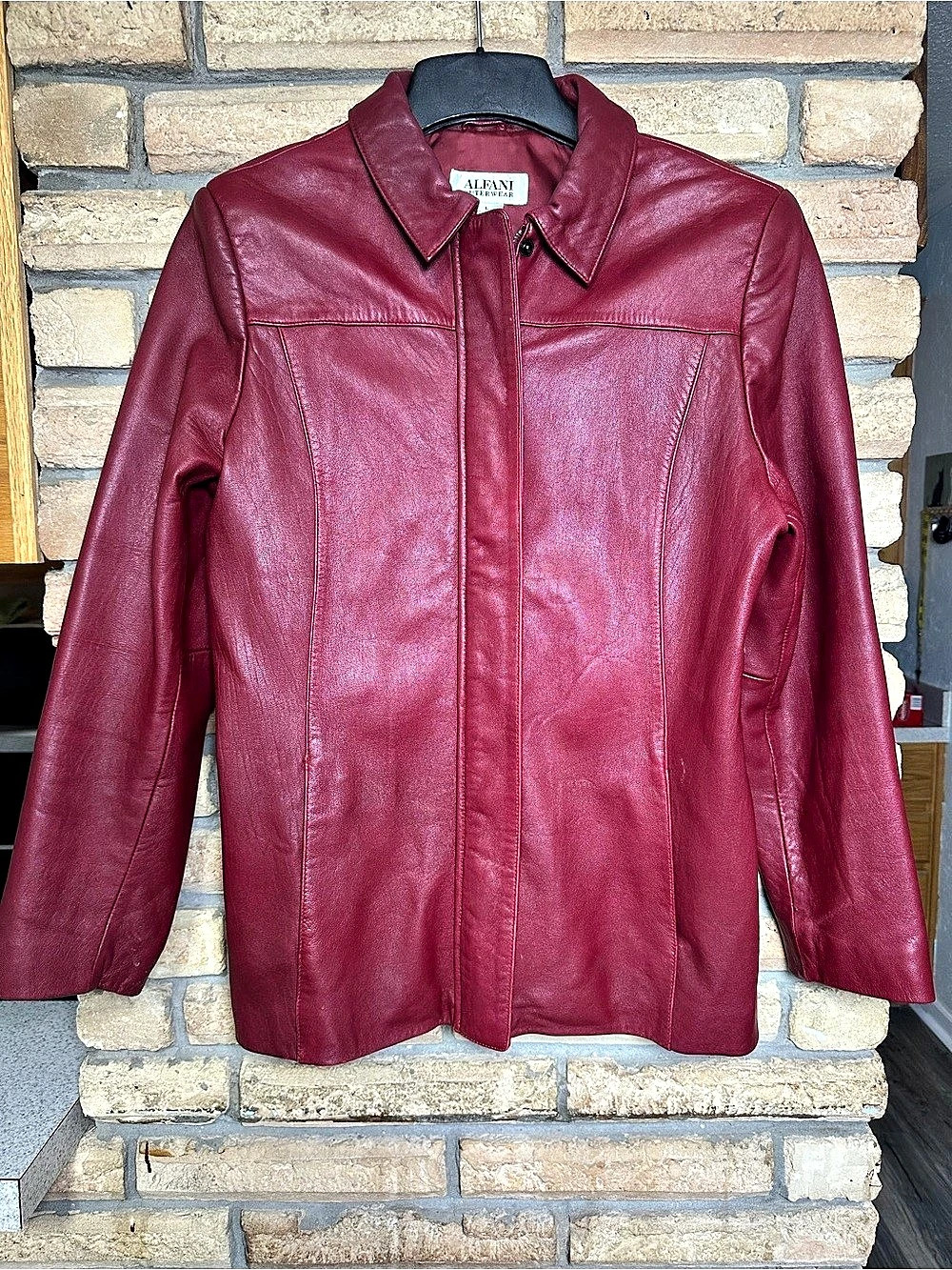 Alfani Leather Jacket in Burgundy Size Large